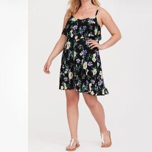 Torrid Black Floral Skater Swing Dress Black Plus Size 1-1X